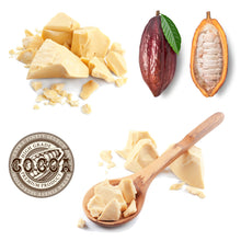 Load image into Gallery viewer, 100% raw unrefined cocoa butter in glass jar, organic skincare and food grade