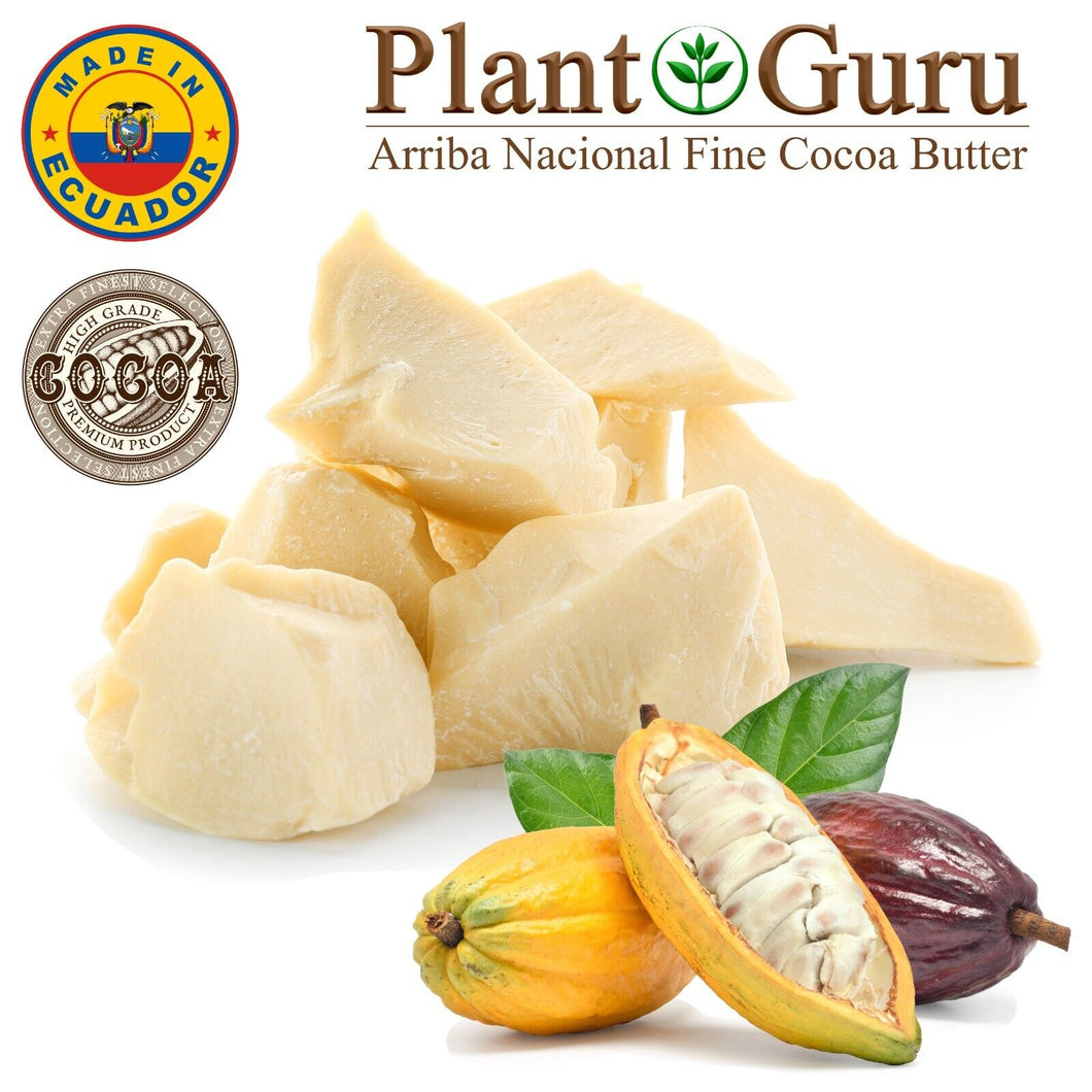 100% raw unrefined cocoa butter in glass jar, organic skincare and food grade