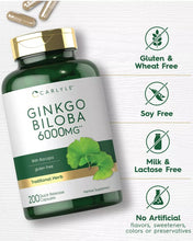 Load image into Gallery viewer, Ginkgo Biloba 6000mg | 200 Capsules |Brain Superfood