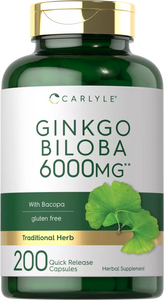 Ginkgo Biloba 6000mg | 200 Capsules |Brain Superfood