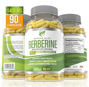 Premium Berberine HCL 1400mg Plus Organic Ceylon Cinnamon 90 Caps