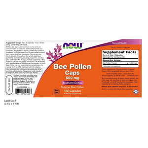 Natural Bee Pollen, 500 mg, 100 Capsules