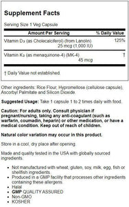 Vitamin D-3 & K-2 120 Veg Caps Swanson Vitamins