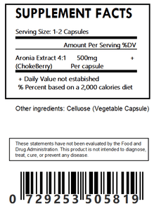 Bottle of Aronia Berry 4:1 Extract Capsules – antioxidant-rich supplement for immune support and heart health
