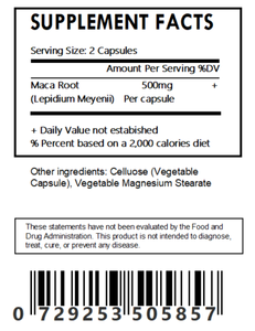 Organic Peruvian Maca 500 mg 120 Caps