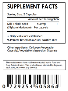 Milk Thistle Seed Powder Capsules - 500mg Each - Silybum Marianum
