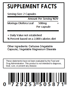 Organic Moringa Oleifera Capsules 500mg - Pure & Natural Superfood | Free Shipping